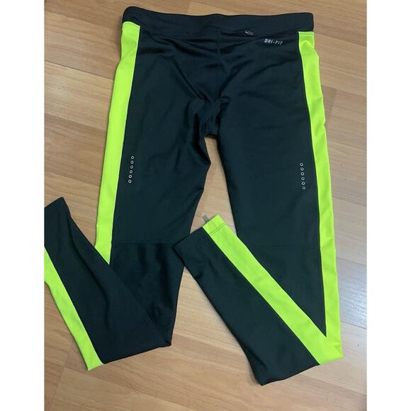 Nike One Performance Dri-Fit Leggings Black Green High Waist Size S - Picture 8 of 14